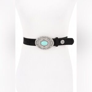 Black Vegan Leather w/Turquoise Accent Statement Belt